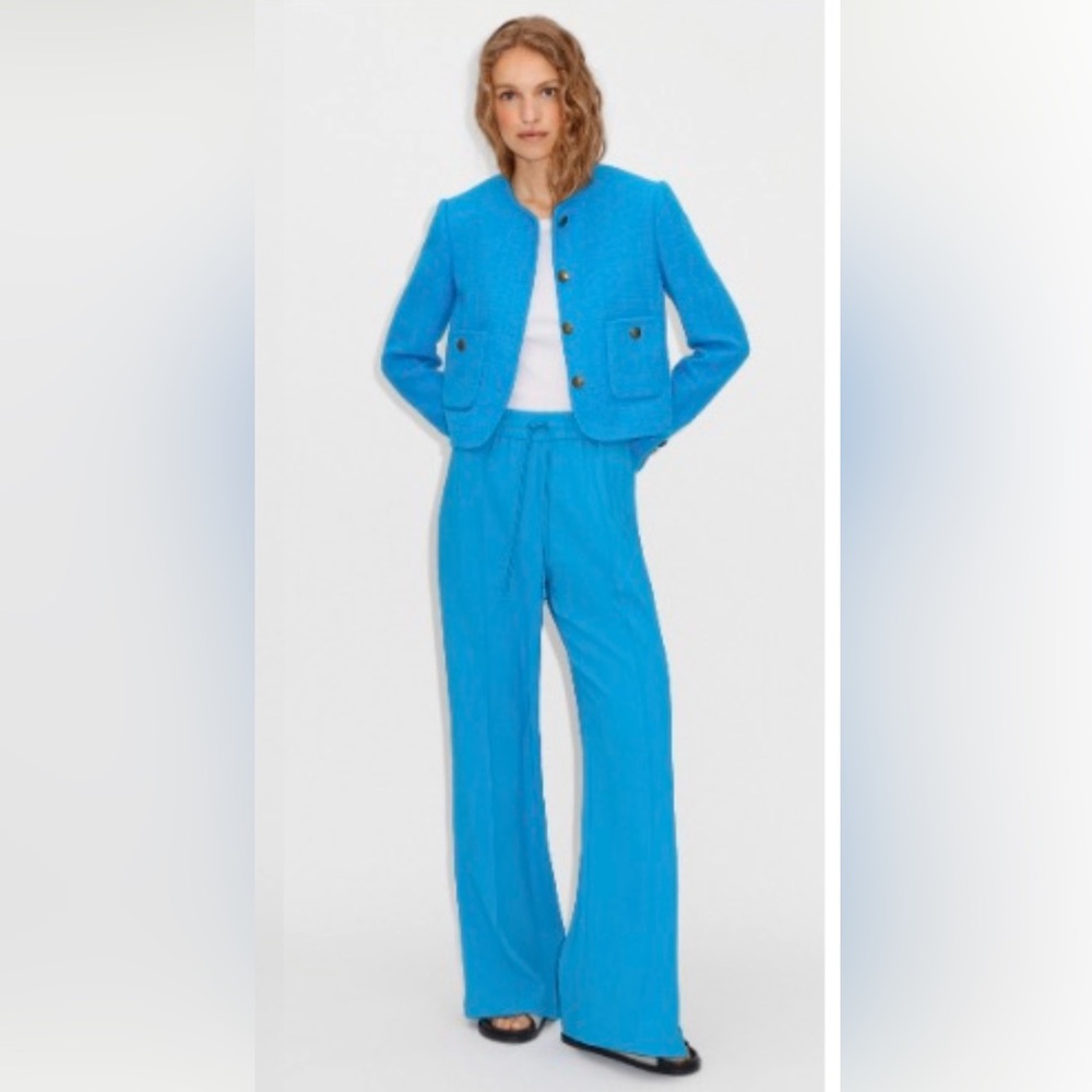 ME+EM 0 Elevated Crepe Track Pant Aqua EUC Pockets Sports Luxe Tailoring